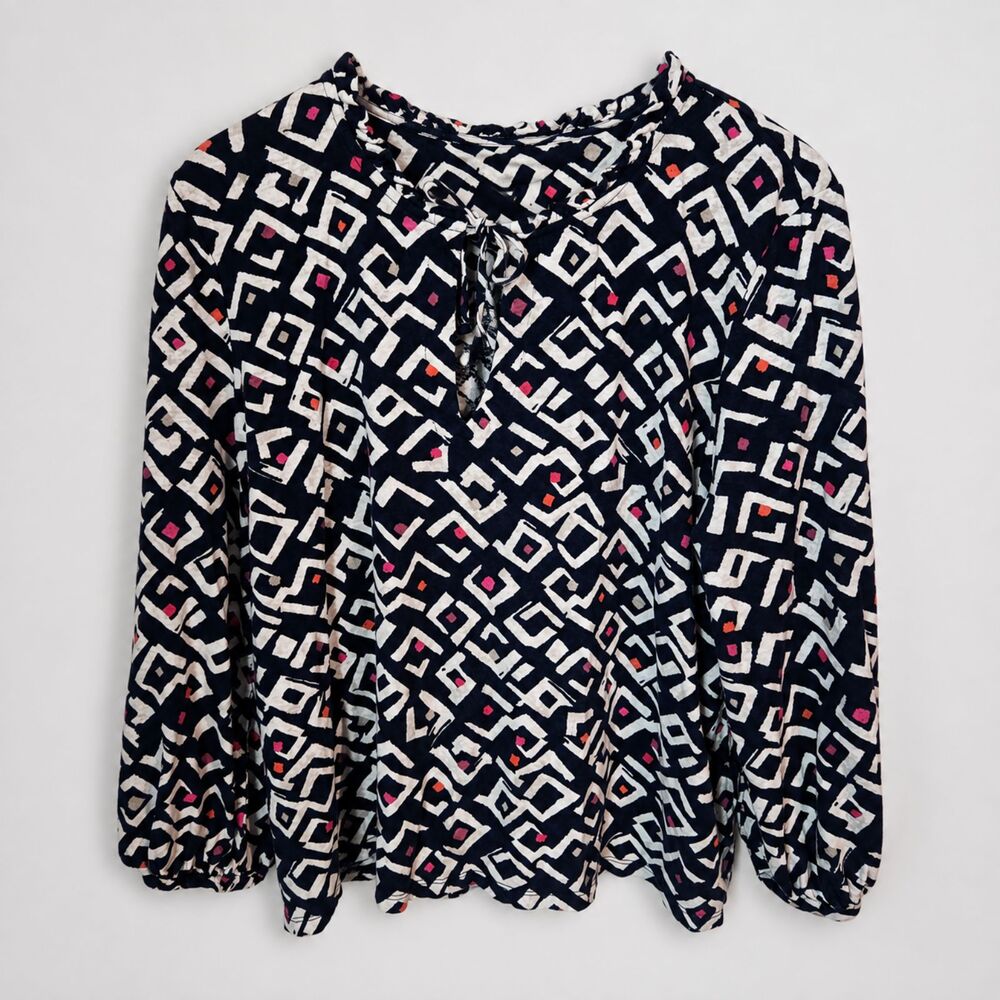 NIC+ZOE Abstract Geometric Print Blouse Linen Rayon Size XL